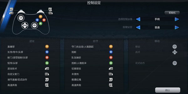 (1)手柄设定——普通(单机FIFA中的“经典”设置)
