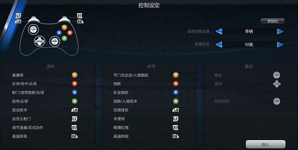 (2)手柄设定——W类(单机FIFA中的“备选”设置)