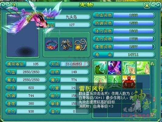 宠物排行榜上的极品变异九头鸟宝宝_神武-17173网络游戏专区