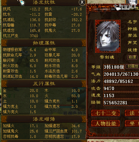 人物属性参考