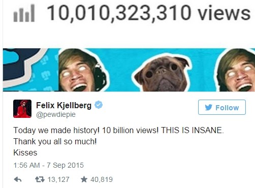 创造历史!YouTube最火游戏主播点击量破百亿